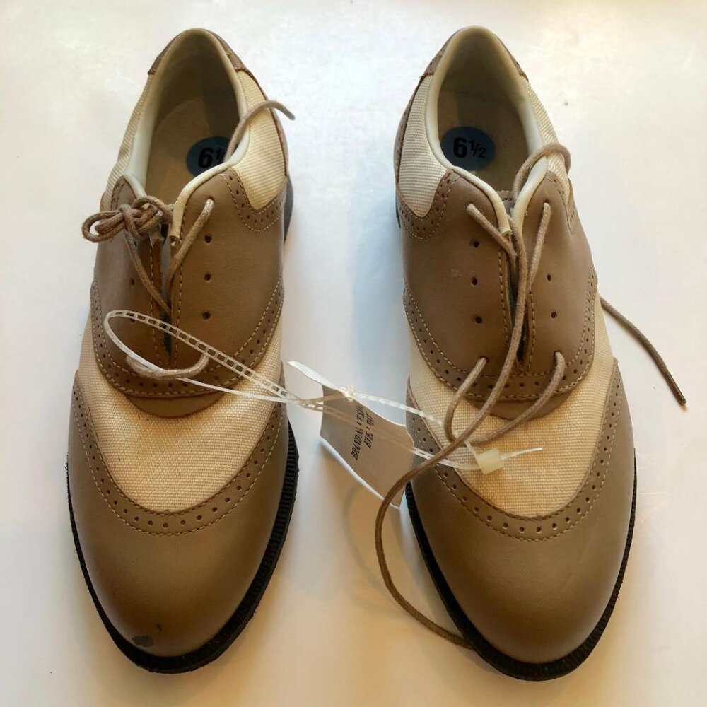 NWT, Reebok, Saddle Oxford, Removable-Spike, Golf Shoes, Cream & Tan, Size: 6.5